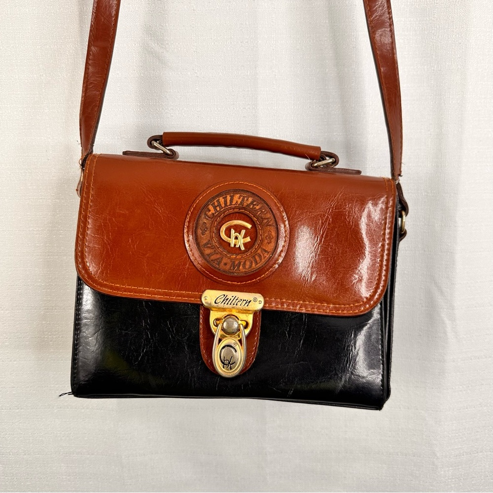 Black and tan leather Vintage two tone Chiltern Via Moda leather handbag retro